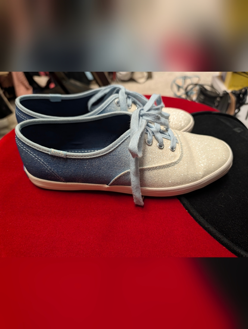 Keds Glitter Ombre Lace-Up Sneakers in Light Blue and Silver 8.5